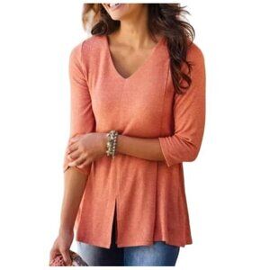 Soft Surroundings Women's 0phelia V-Neck 3/4 Sleeve Tunic Top Rust Orange M